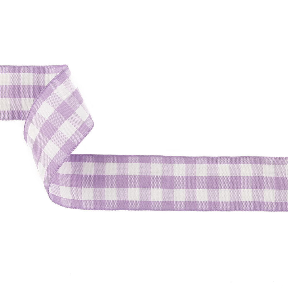 Lilac and Bright White Gingham Woven Ribbon - 1.5