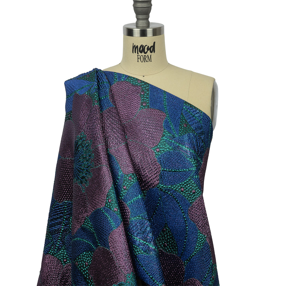 Metallic Purple, Royal Blue and Teal Tropical Flowers Luxury Brocade - Joann Fabrics