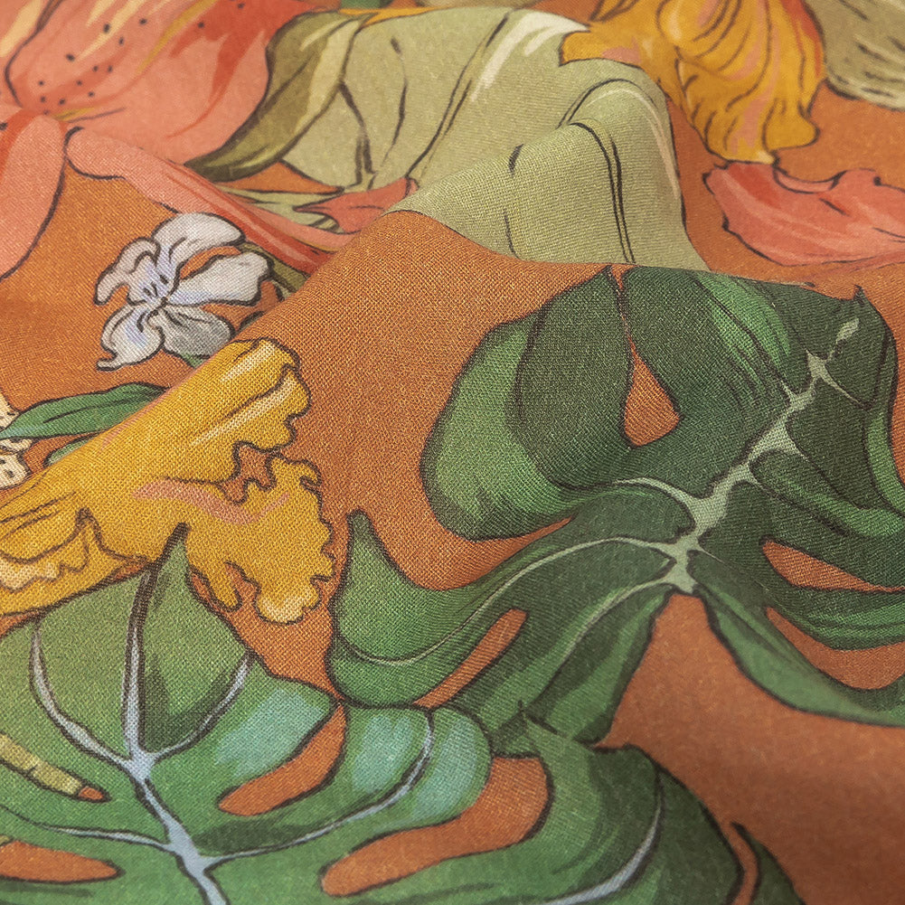 Tangerine and Celadon Tint Floral Viscose Batiste - Joann Fabrics
