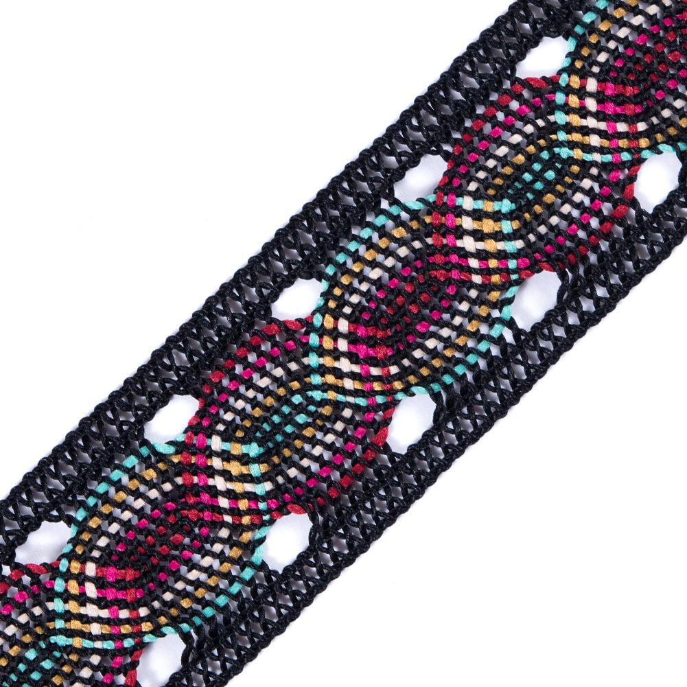Black Multicolor Crochet Trim - 1.25