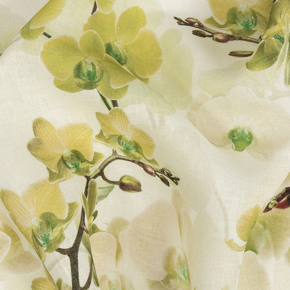 Tilted Grape Green Orchid and Tofu Printed Linen Woven - Joann Fabrics