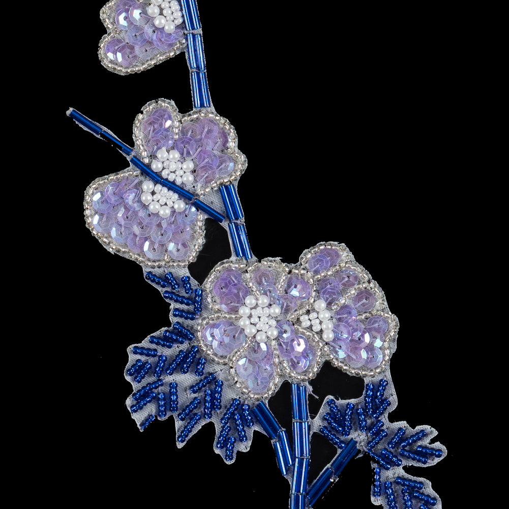 Blue and Purple Floral Beaded and Sequined Left Side Applique - 7.25”   X   2.75” - Joann Fabrics