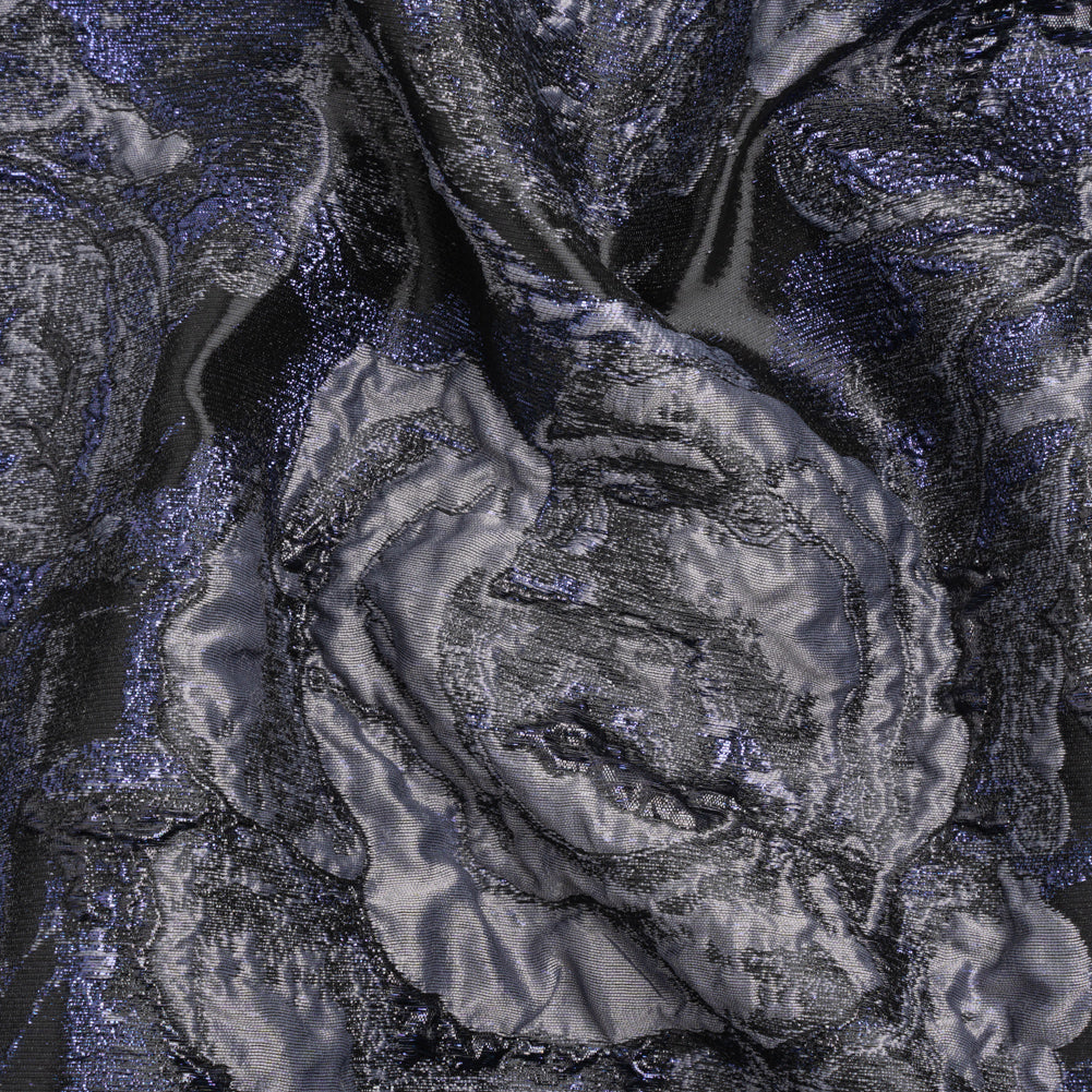 Metallic Navy, Black and Gray Rose Field Luxury Brocade - Joann Fabrics