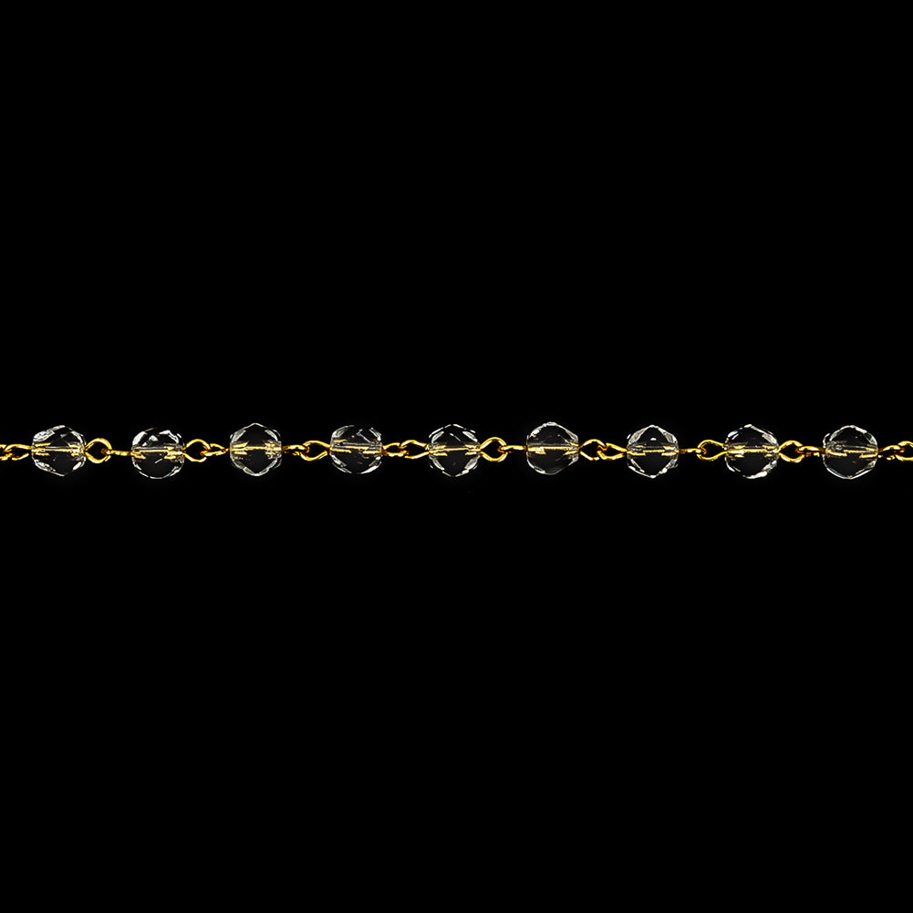 Vintage Czech Crystal Beads and Yellow Gold Metal Link Chain - 0.1875