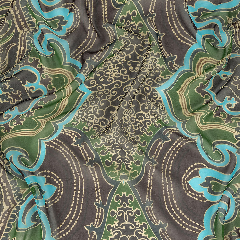 Blue, Green and Brown Classical Abstractions Silk Chiffon - Joann Fabrics