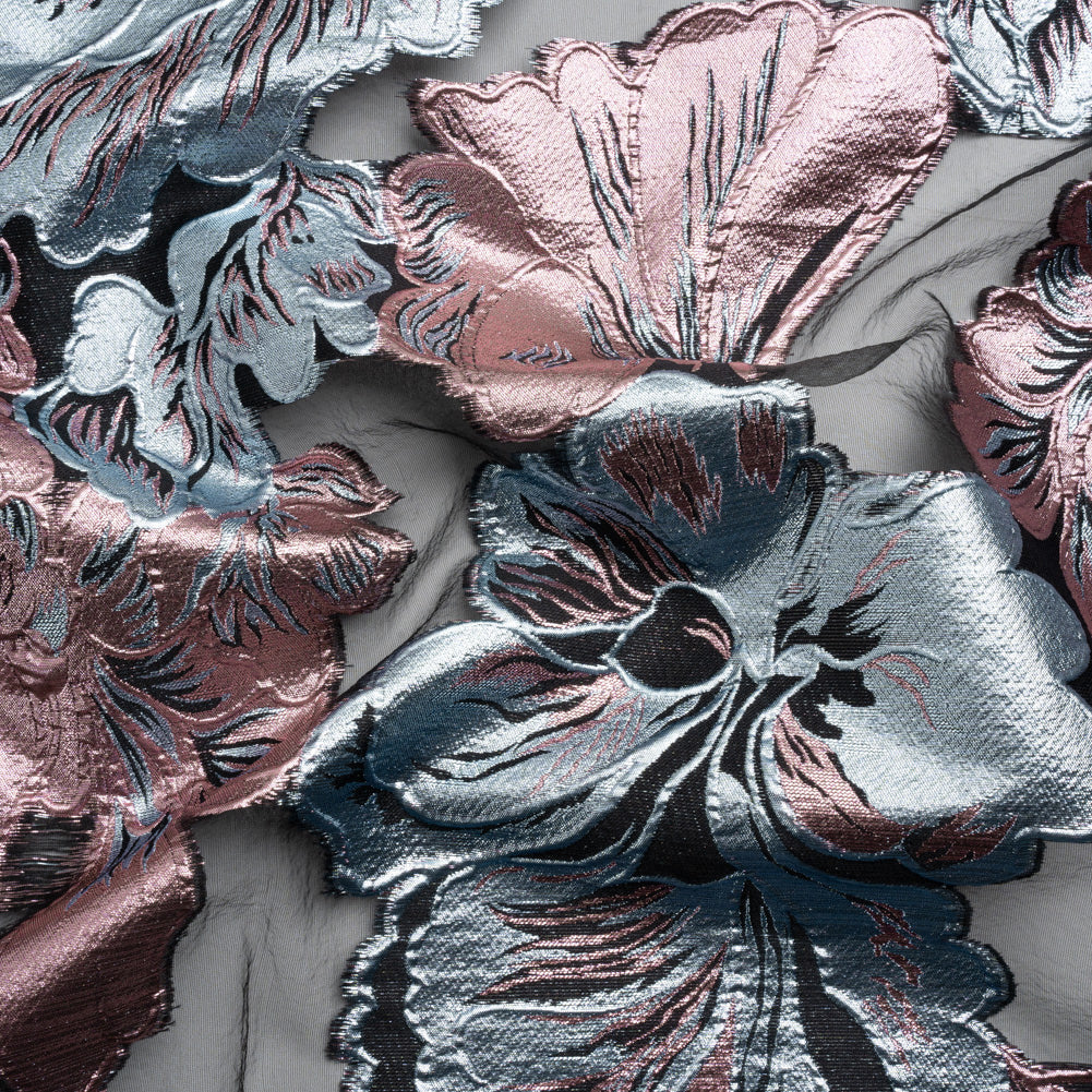 Metallic Pink, Baby Blue and Black Floral Luxury Burnout Brocade Panel - Joann Fabrics