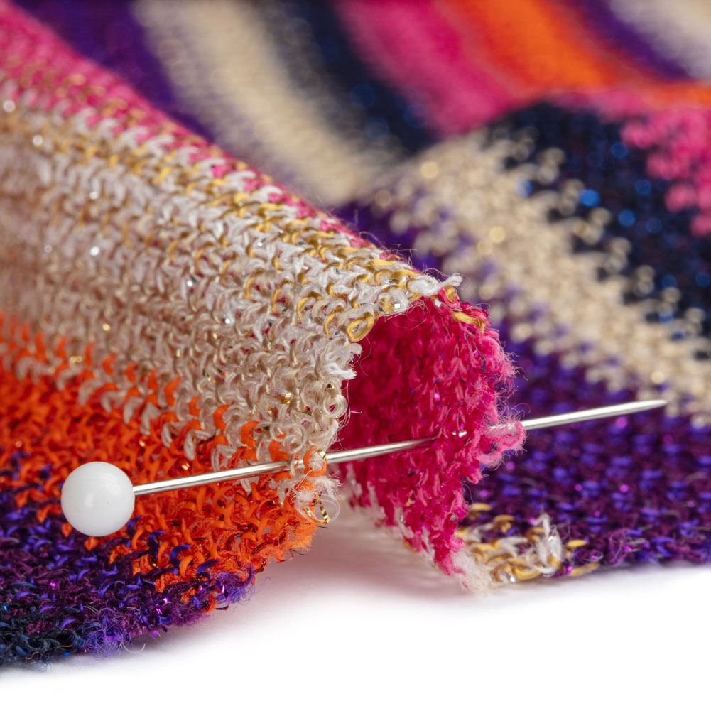 Trina Turk Pink, Orange and Navy Metallic Striped Viscose and Polyester Sweater Knit - Joann Fabrics
