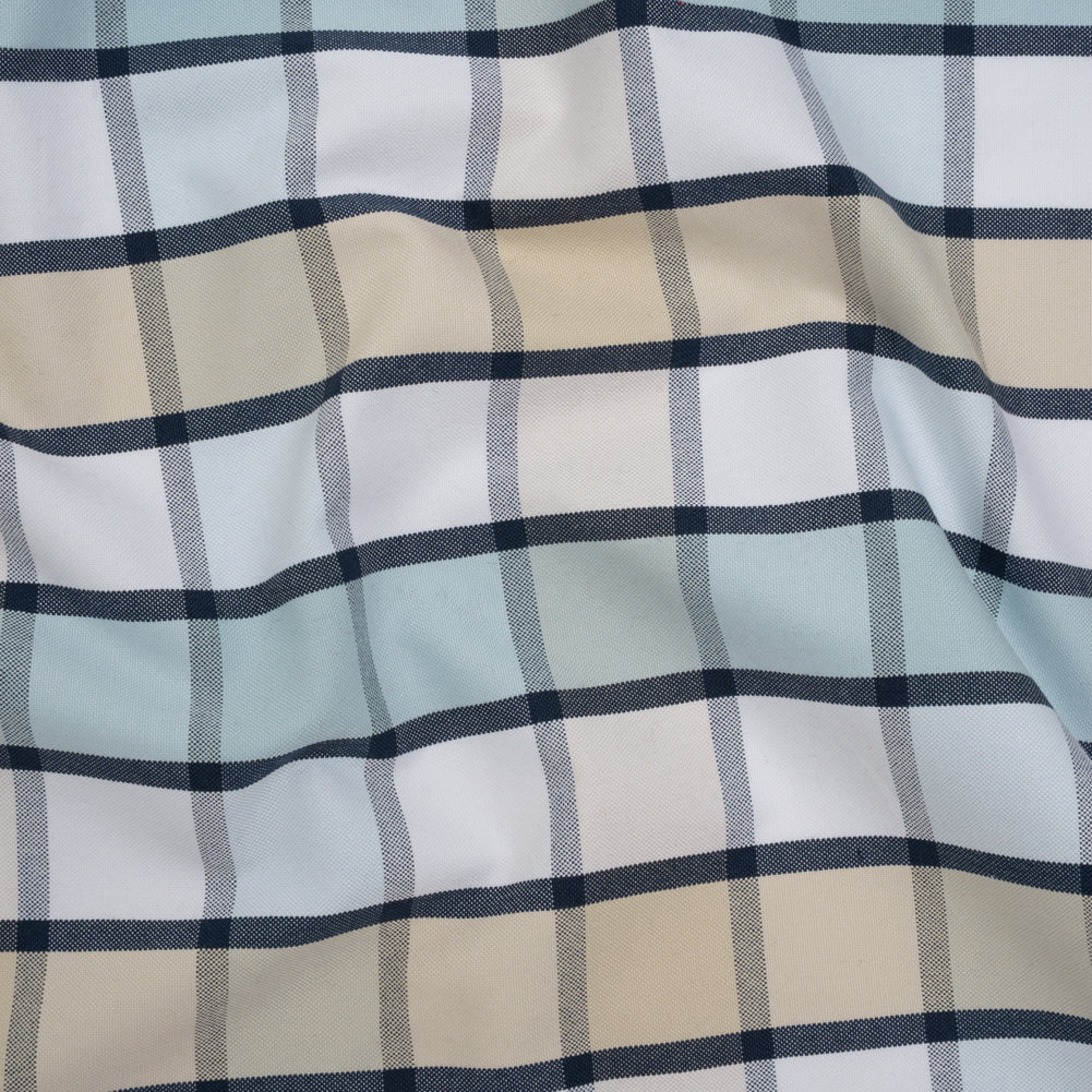 Cotton Oxford Shirting - Beige, Baby Blue and Navy Plaid - Deadstock - Joann Fabrics