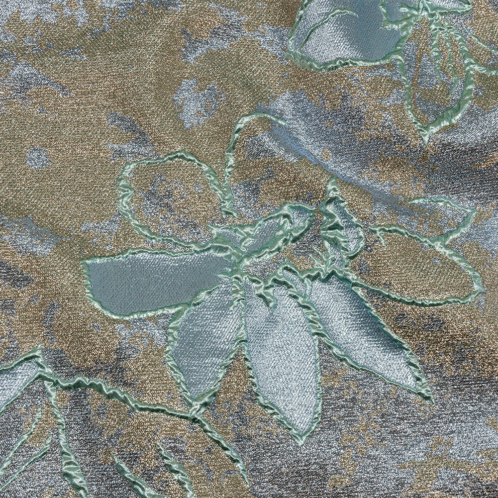 Metallic Seafoam, Sky Blue and Gold Mottled Floral Luxury Brocade - Joann Fabrics