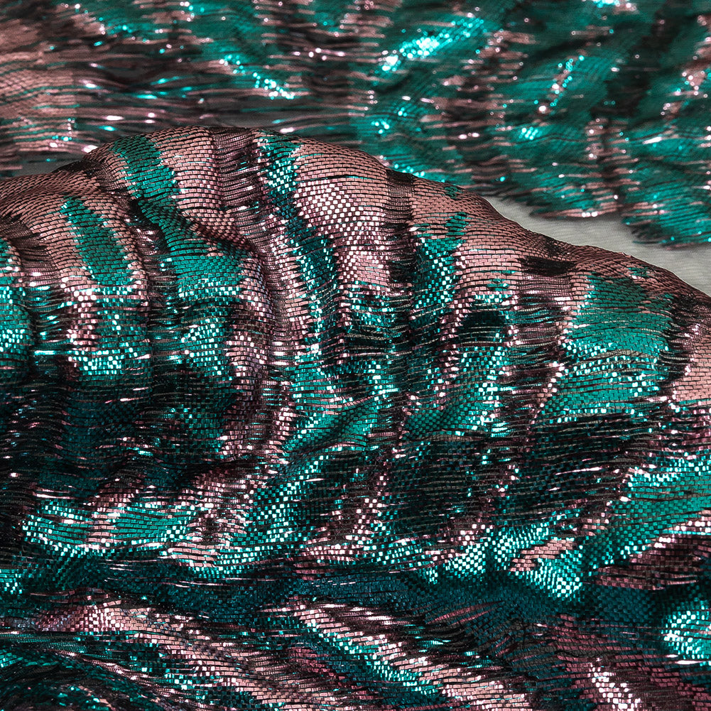 Metallic Teal and Baby Pink Leafy Luxury Burnout Brocade - Joann Fabrics