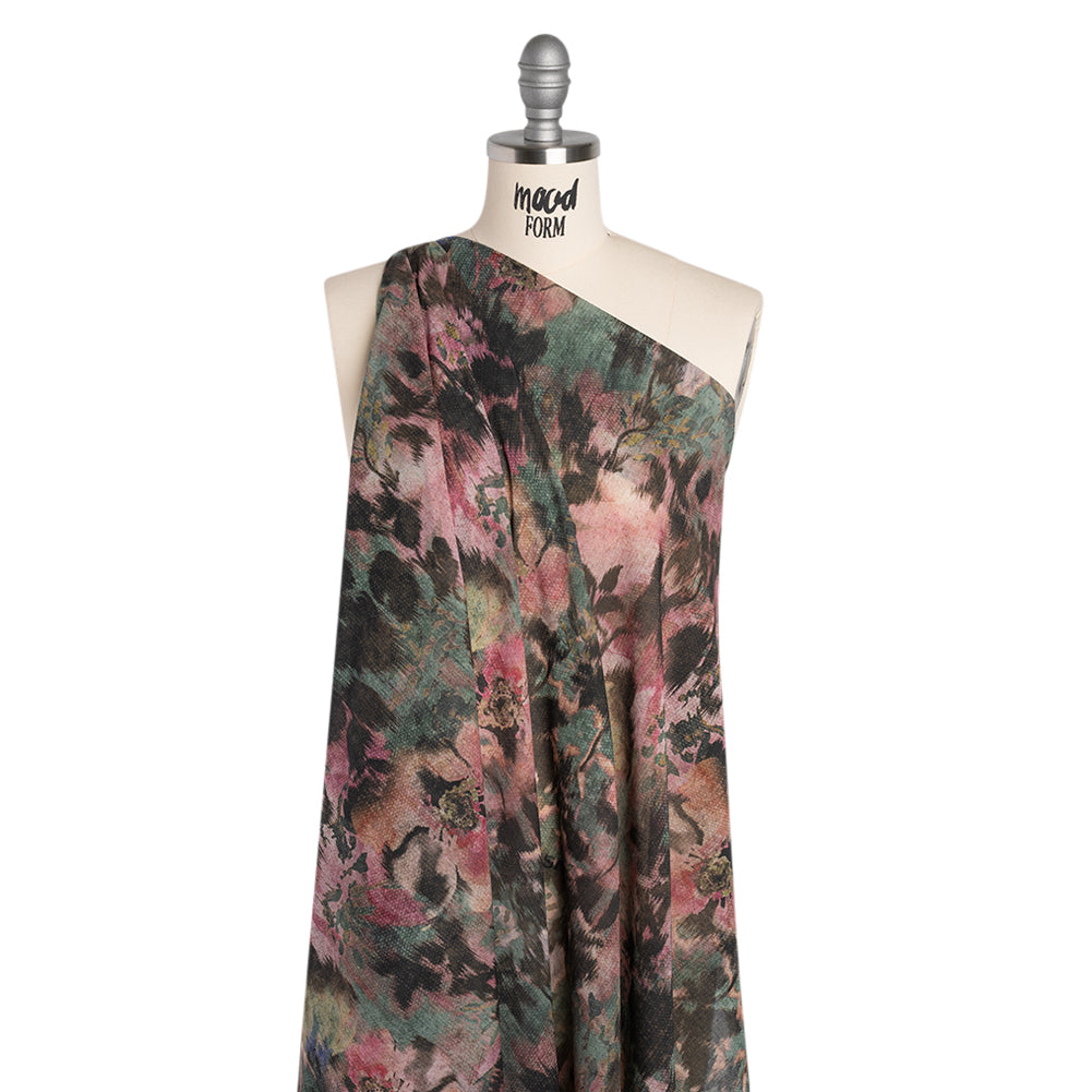Cotton Voile - Rose, Forest Green and Black Ikat Floral Shadows - Mood Exclusive Eclipse Euphoria Print - Joann Fabrics