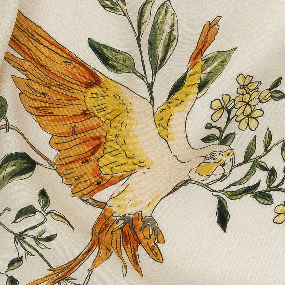 Sustainable Viscose Woven Print - Ivory and Green Birds in Branches - Mood Exclusive Avian Adoration - Joann Fabrics