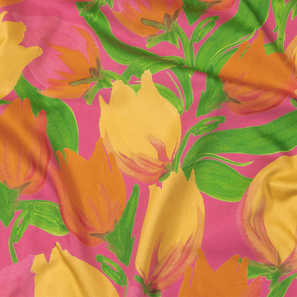 Stretch Cotton Sateen - Pink and Orange Tulips - Keukenhof Print - Mood Exclusive Citrus Collection - Joann Fabrics
