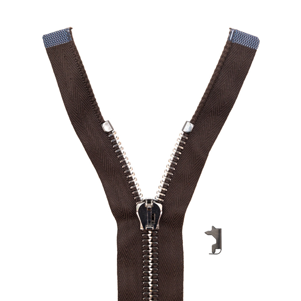 Mood Exclusive Italian Brown and Gunmetal T8 Open End Metal Zipper - 27.5