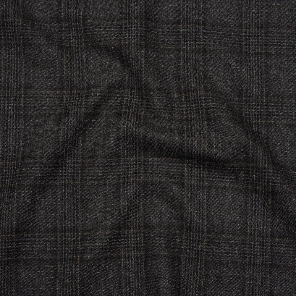 Super 130s Wool Suiting Made in Italy - Charcoal, Black and Brown Plaid - Deadstock - Joann Fabrics