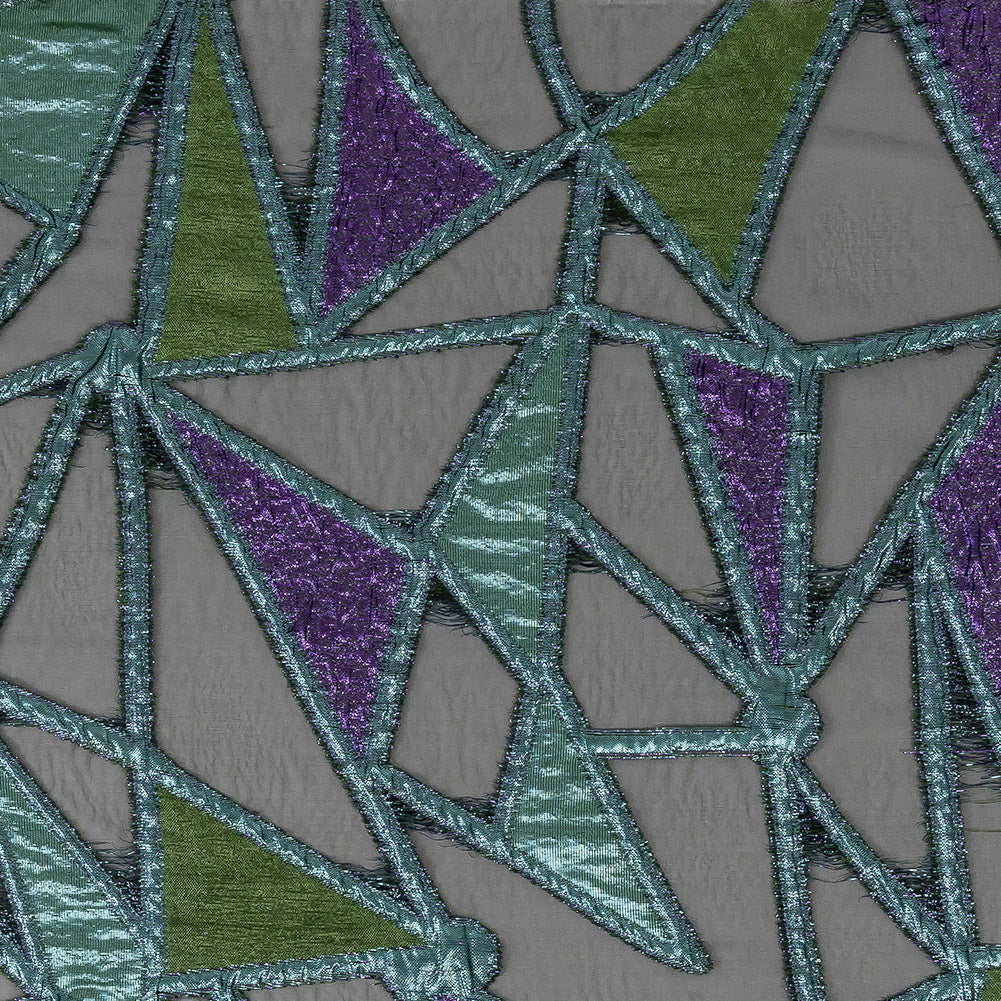 Metallic Glass-Sea, Green and Scottish Thistle Geometric Burnout Luxury Brocade - Joann Fabrics