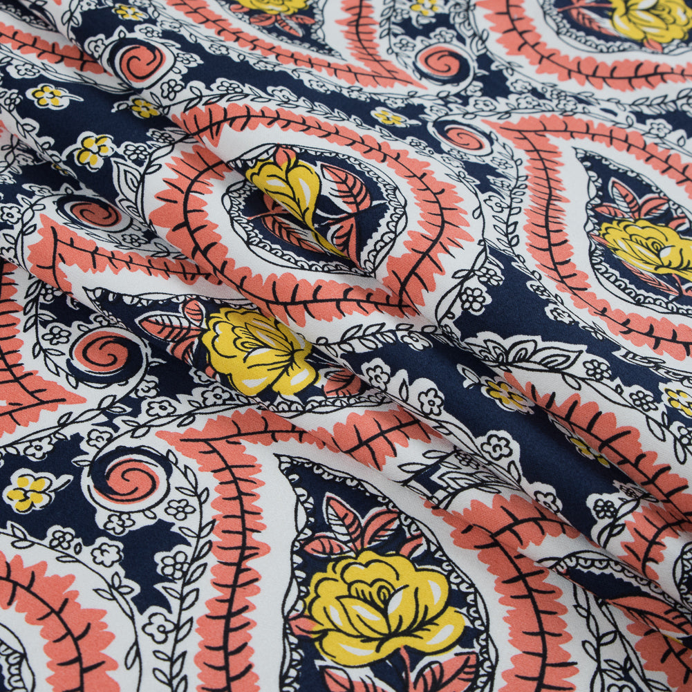 Black Iris, Melon and Cyber Yellow Paisley Stretch Cotton Sateen - Joann Fabrics