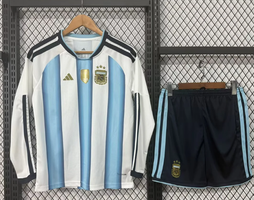 2026 Long Sleeve Argentina Home Football Jersey 1:1 Thai Quality Kids Size