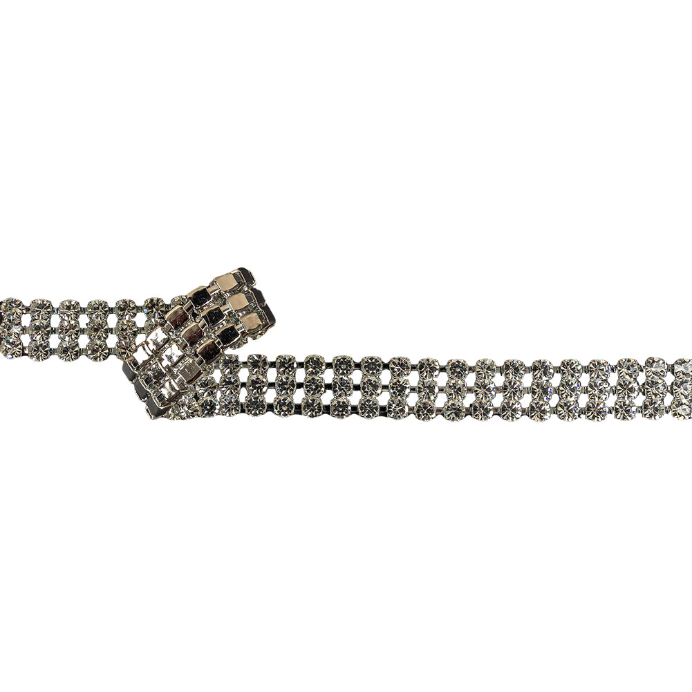 Vintage 3 Row Crystal Rhinestone and Silver Trim - 0.75
