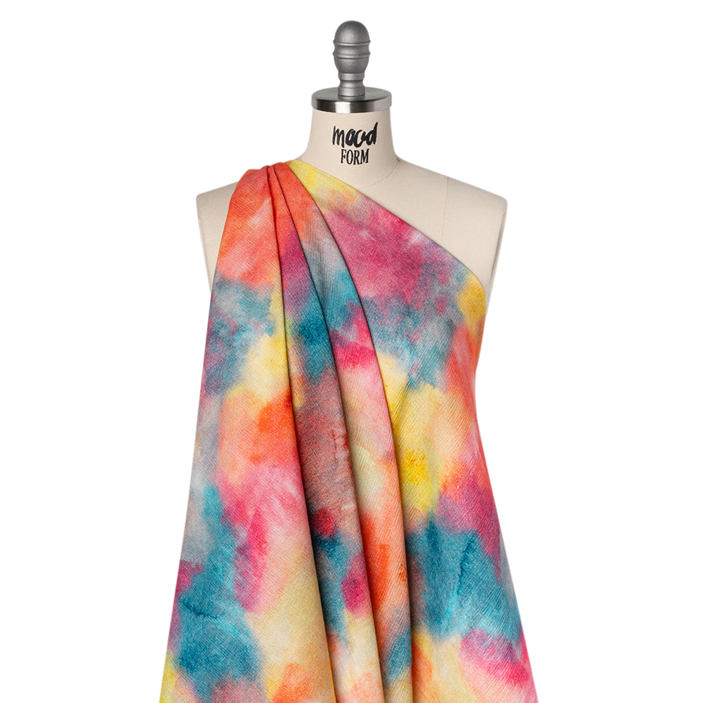Slubbed Gauzy Cotton Woven - Coral Red, Yellow and Blue Bold Tie Dye - Mood Exclusive Dyed Delights Print - Joann Fabrics
