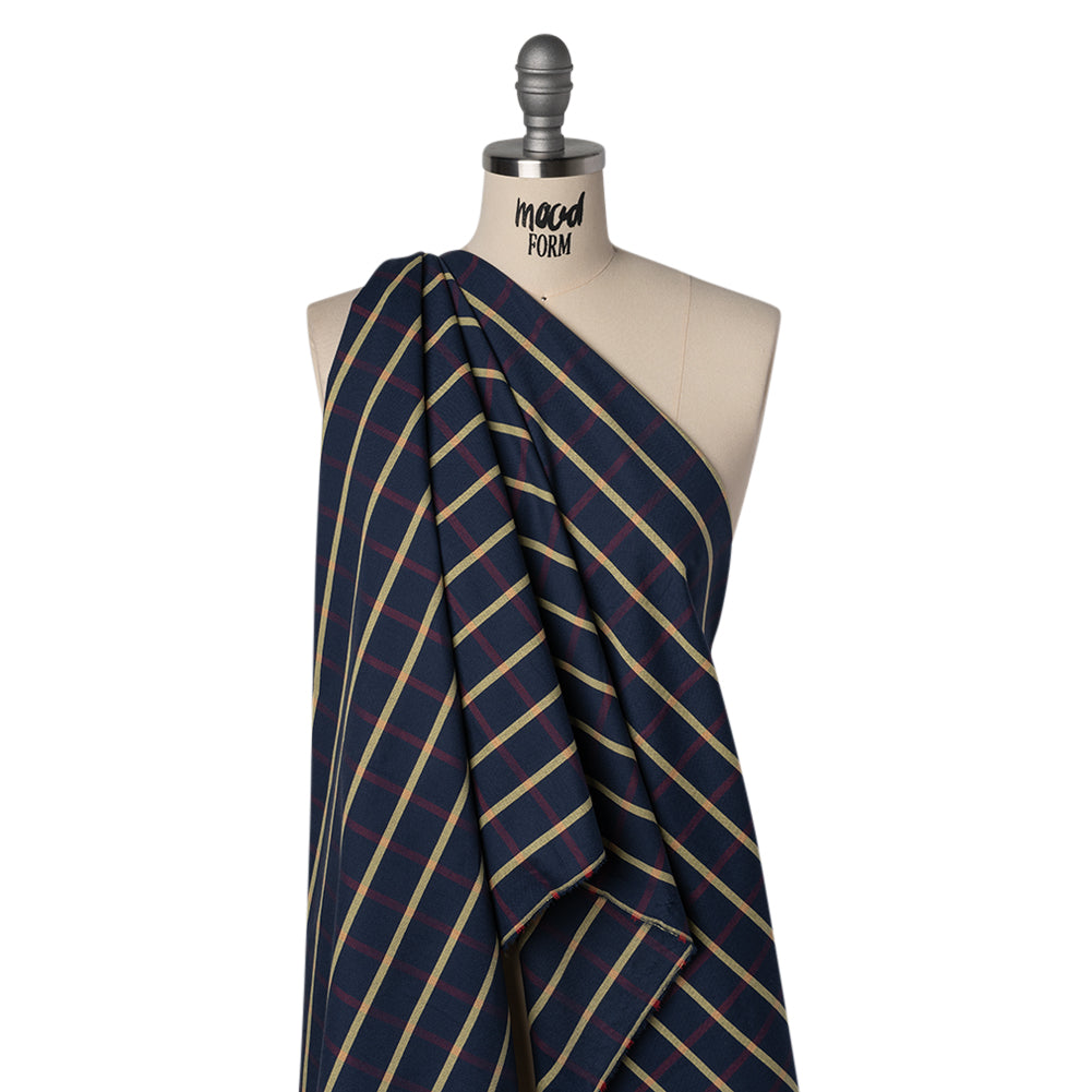 Cotton Oxford Shirting - Navy Blue, Red and Banana Yellow Windowpane Checks - Deadstock - Joann Fabrics