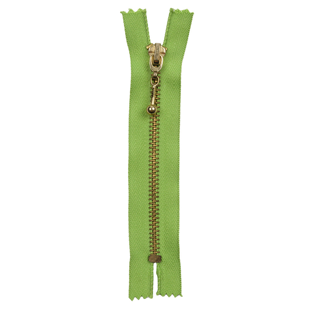 Lime and Antique Gold T5 Closed End Metal Zipper with Decorative Pull - 5