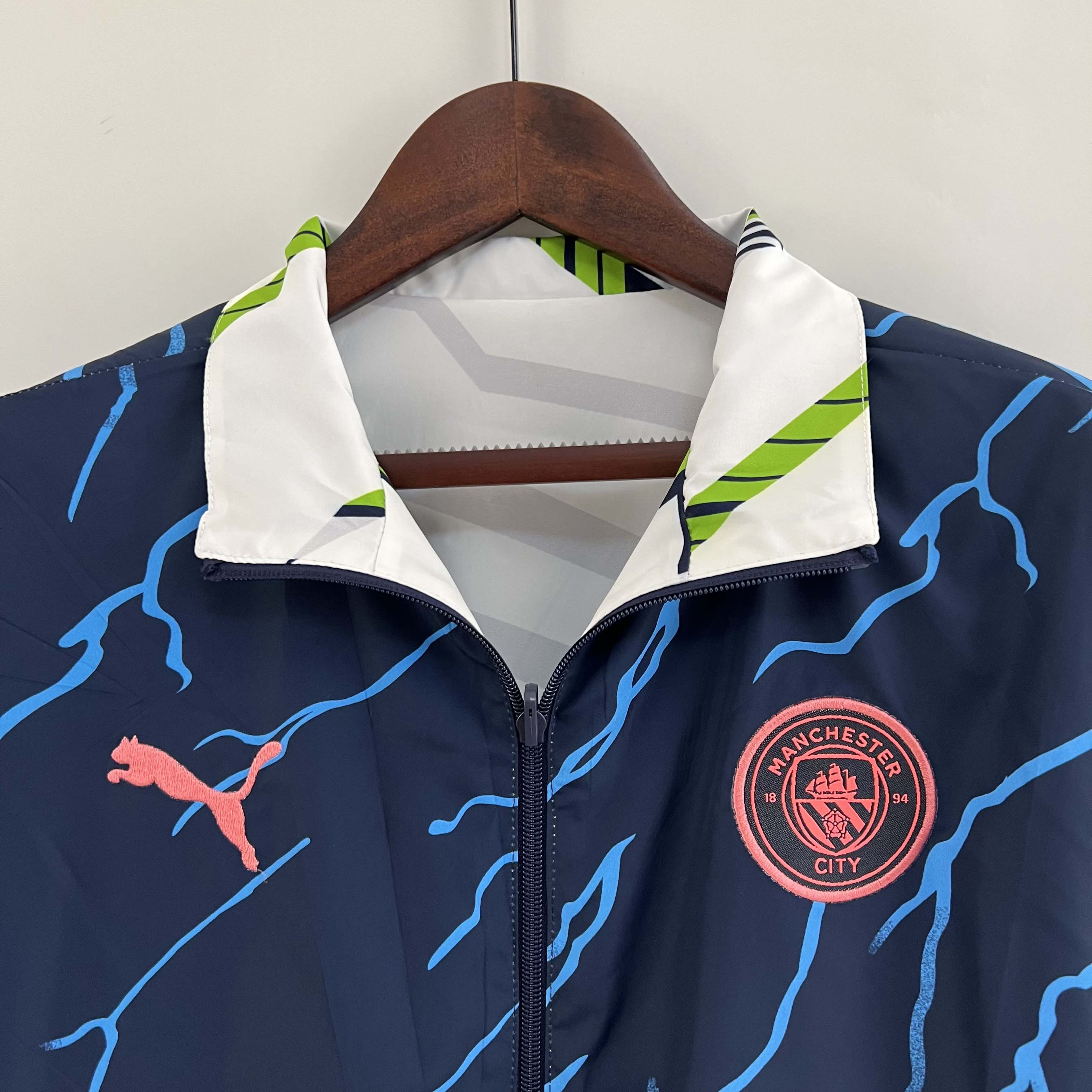 2023/2024 Manchester City Reversible Windbreaker Navy blue Soccer Jersey 1:1 Thai Quality