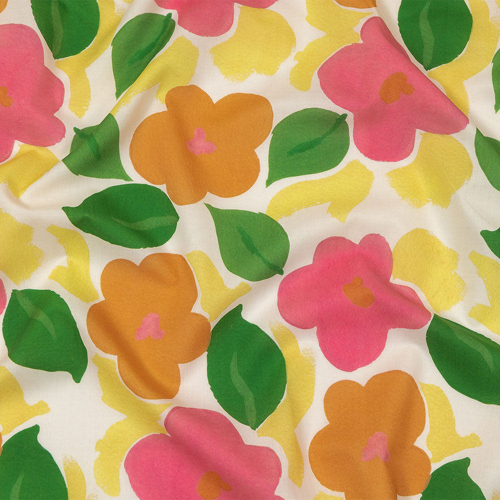 Cotton Voile - Pink and Orange Simplistic Floral - Chalk Party Print - Mood Exclusive Citrus Collection - Joann Fabrics