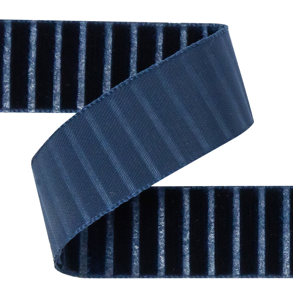 Italian Navy Vertical Stripes Velvet Burnout Trim - 0.875