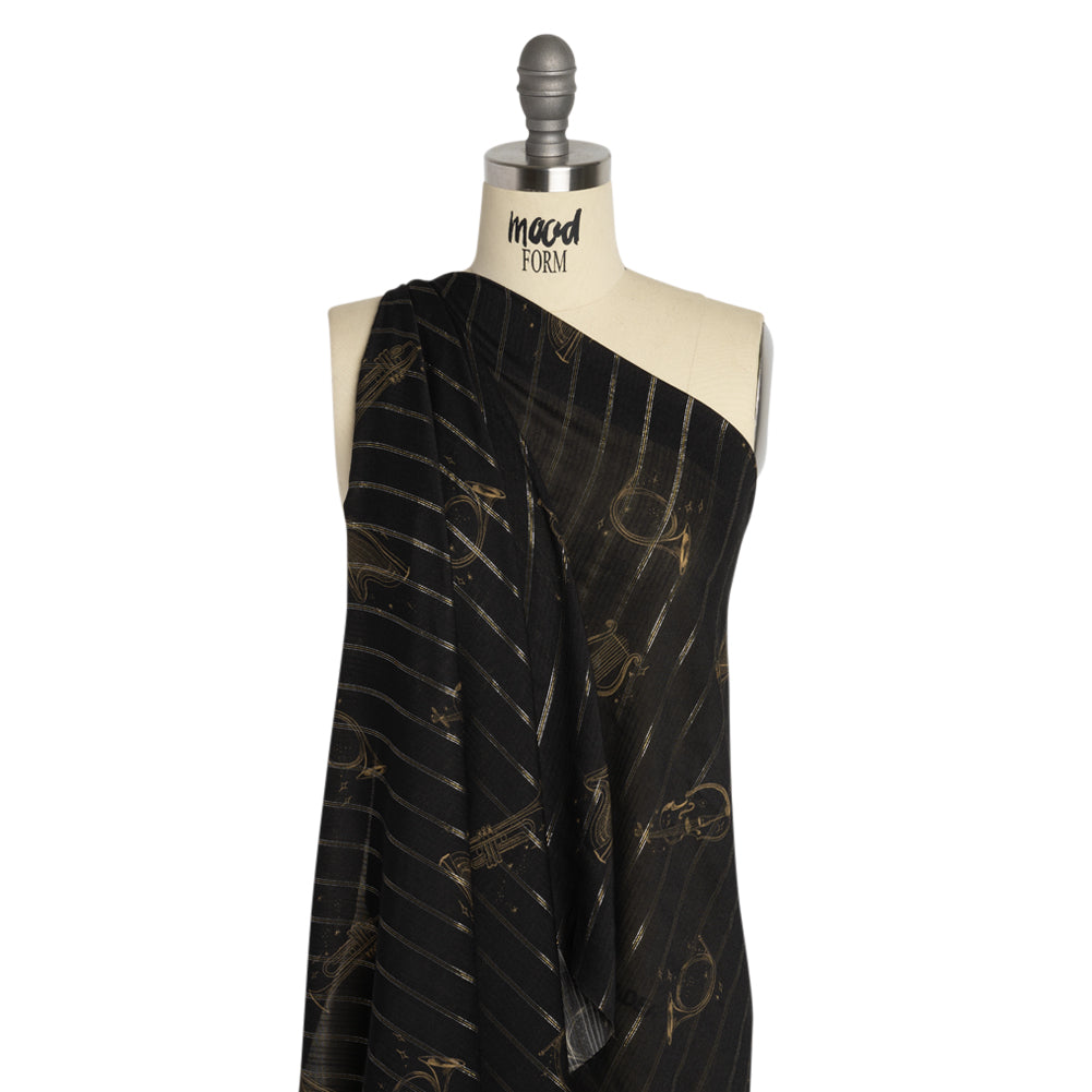 Mood Exclusive Black Concerto in Ursa Major Metallic Pinstriped Viscose Dobby - Joann Fabrics