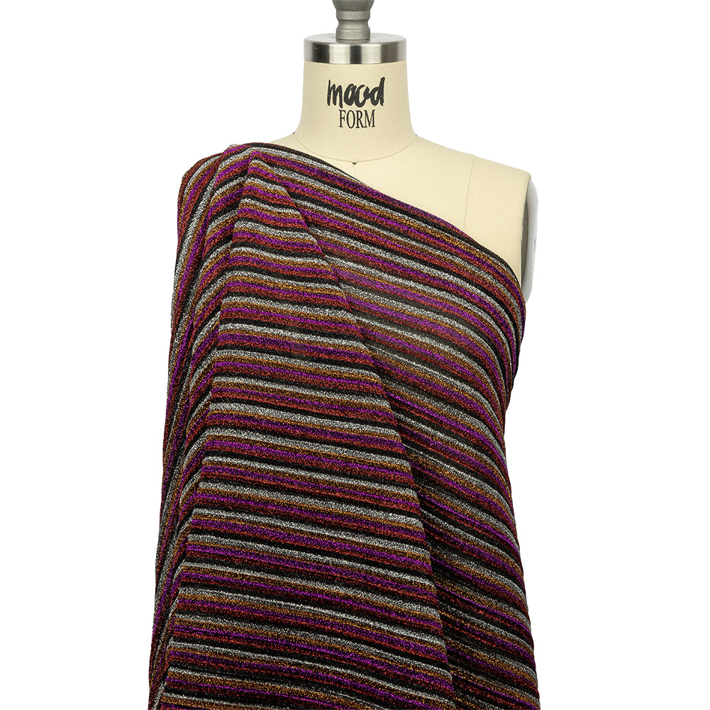 Pleated Polyester Knit - Pink, Silver and Gold Metallic Stripes - Joann Fabrics