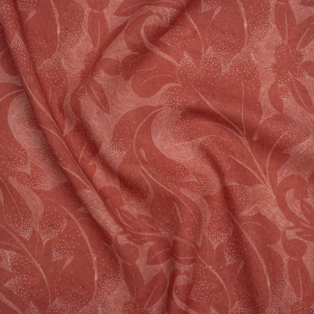 Linen and Rayon Woven - Soft Red and White Fanciful Leaves - Mood Exclusive Maple Moondust Print - Joann Fabrics