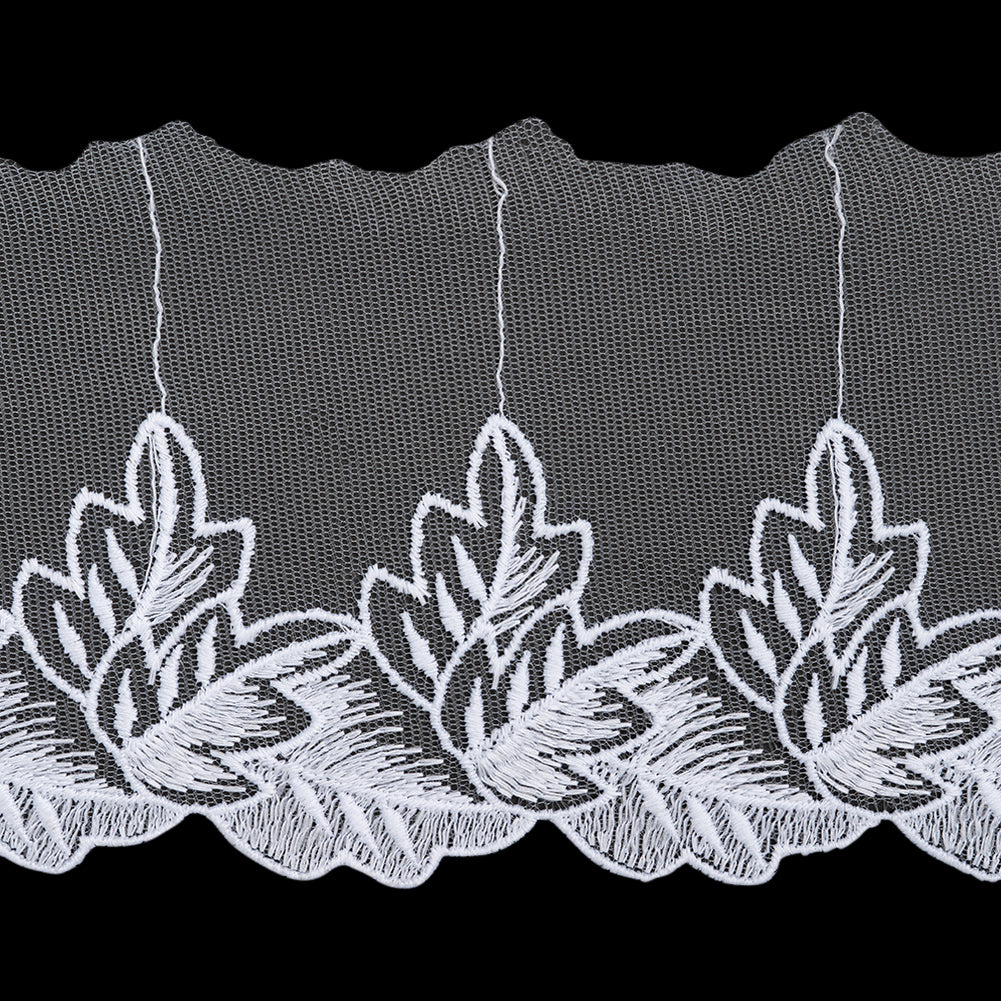 Embroidered Lace Tulle Trim with One Scalloped Edge - 4.5