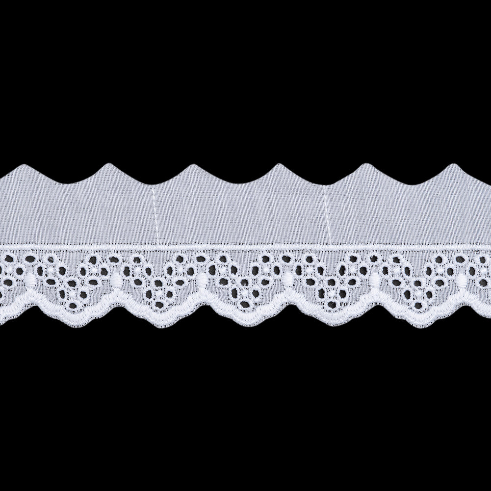 Cotton and Polyester Embroidered Eyelet Lace Trim with One Finished Scalloped Edge - 1.875