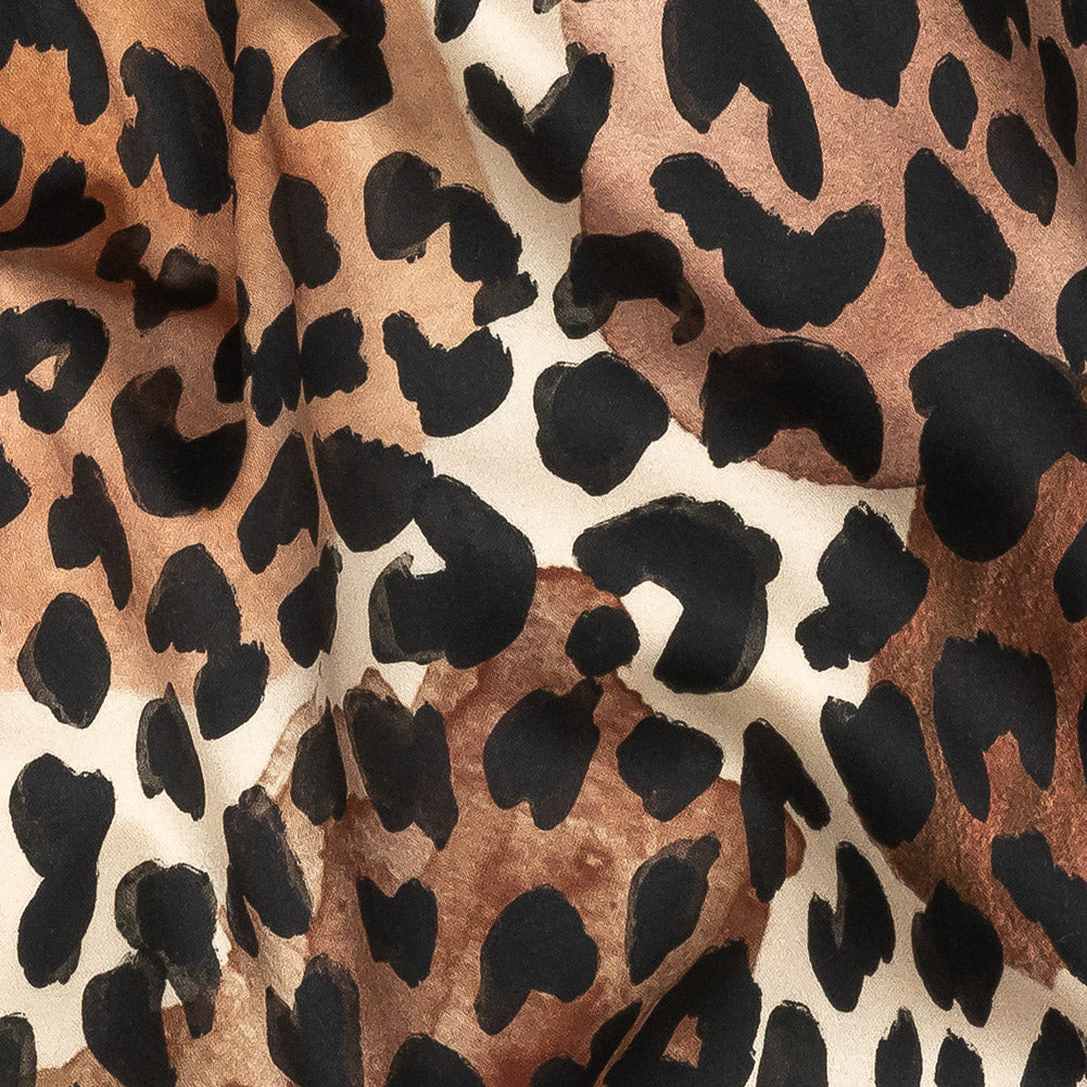 Stretch Cotton Sateen - Beige and Black Leopard Spots - Animato Print - Mood Exclusive Viso Collection - Joann Fabrics