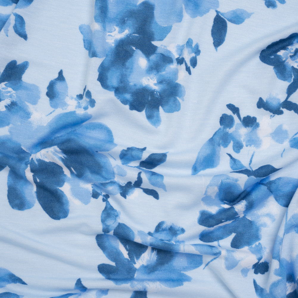 Stretch Rayon Jersey Print - Blue Tonal Watercolor Floral - Deadstock - Joann Fabrics