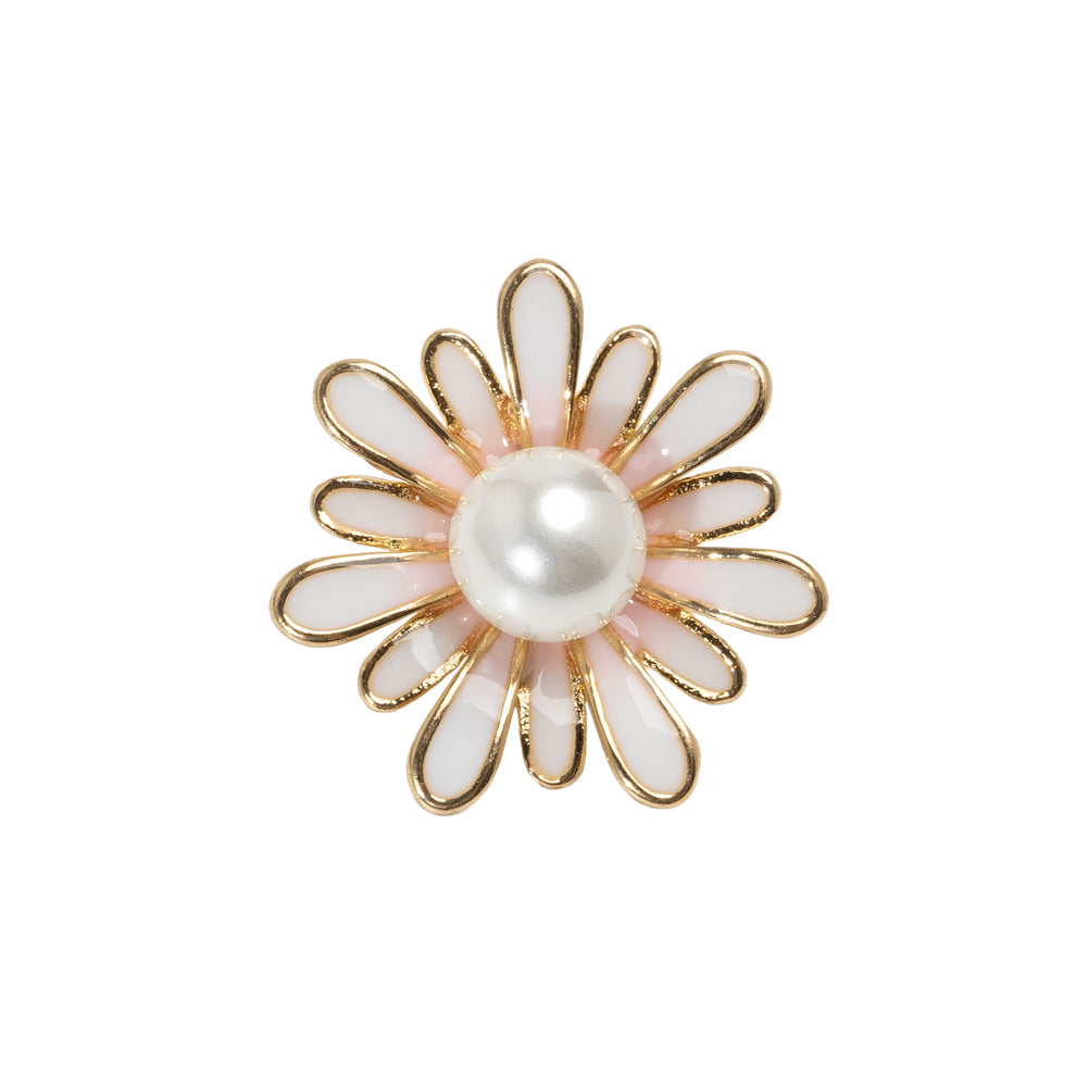 Enameled Metal and Pearl Shank Back Button - 36L/23mm - Pink, Pearl White, and Gold Flower - Joann Fabrics