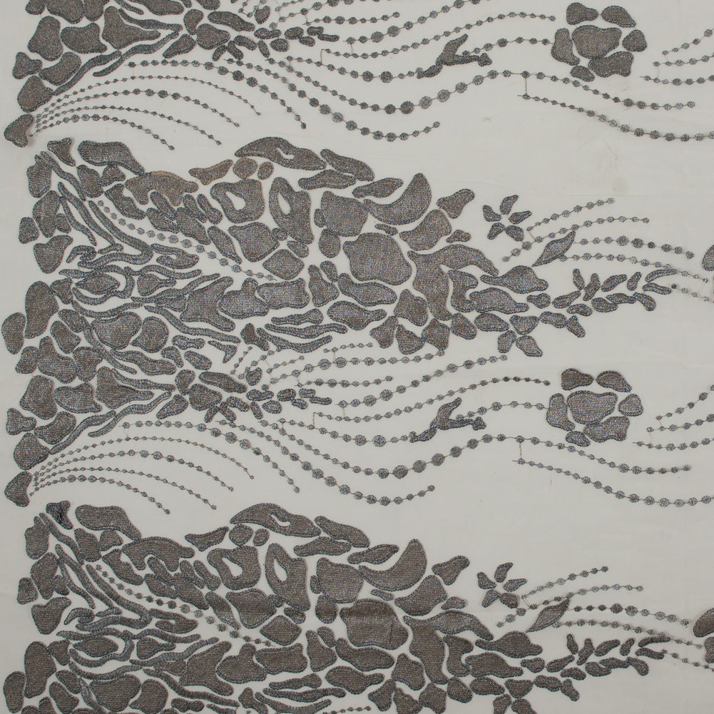 Metallic Silver and Beige Abstract Embroidery on Beige Mesh - Joann Fabrics