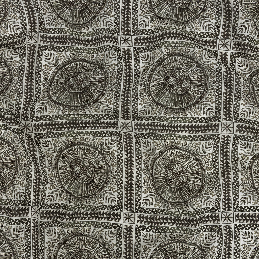 Lightweight Viscose-Linen Woven Print - Black and White Medallion and Geometric Squares - Mood Exclusive Small Heliocentric - Joann Fabrics