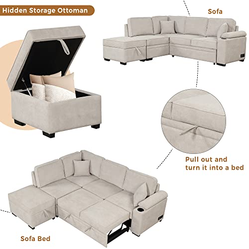 84" Sleeper Sofa Bed,2 in 1 Pull Out Sofa Bed L Shape Couch with ...