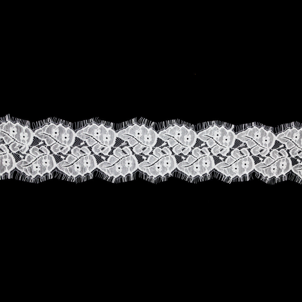 European White Leaf Embroidered Scalloped Eyelash Edge Lace Trim - 3.5