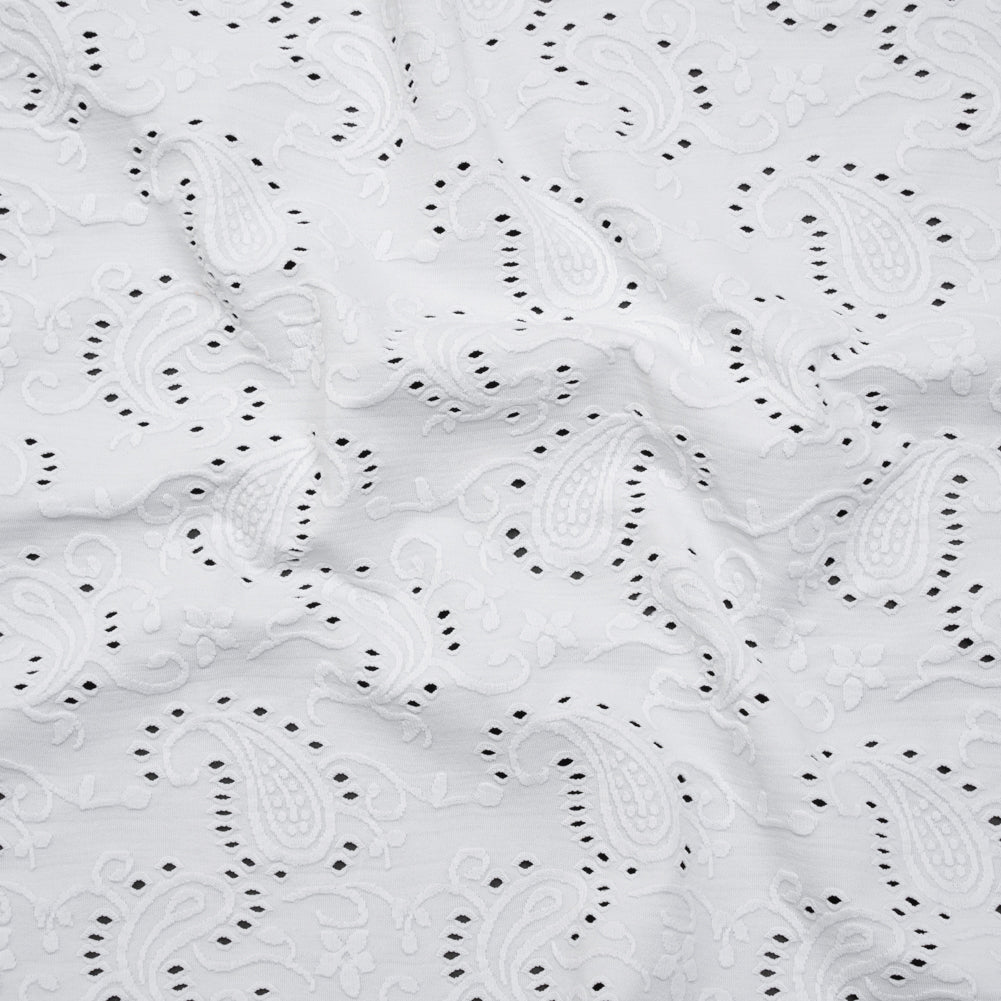Stretch Nylon Eyelet Jacquard Knit - White Paisley - Designer Deadstock - Joann Fabrics