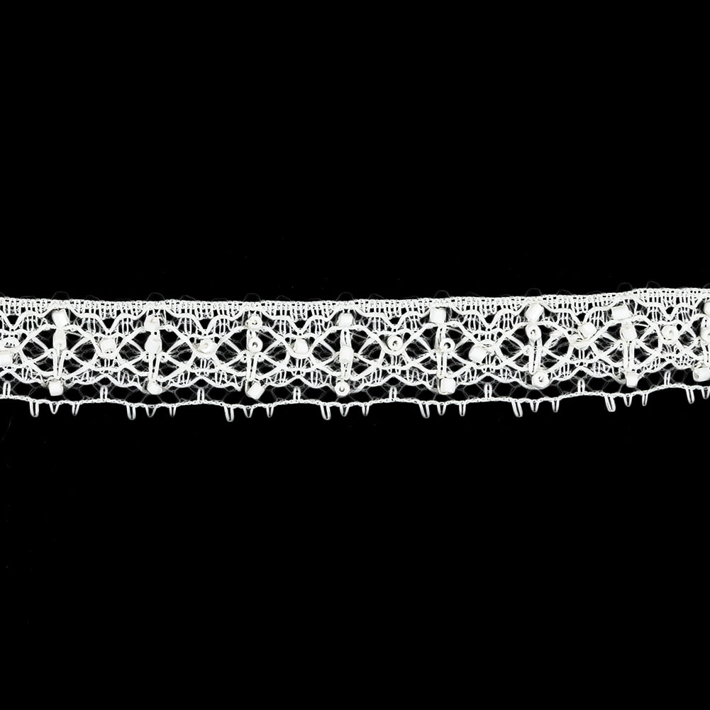 Vintage White Beaded Fine Lace with Picot Edge - 0.5