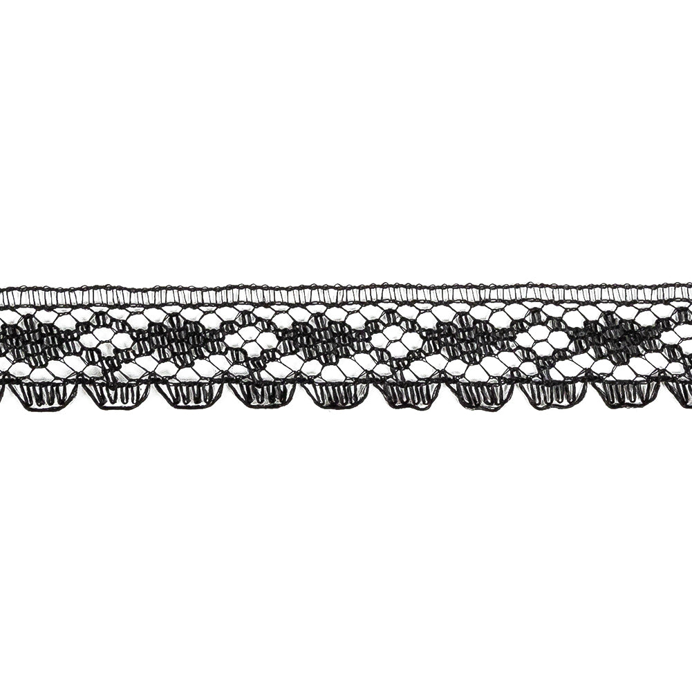 Black Fine Floral Scalloped-Edge Lace Trim - 0.5
