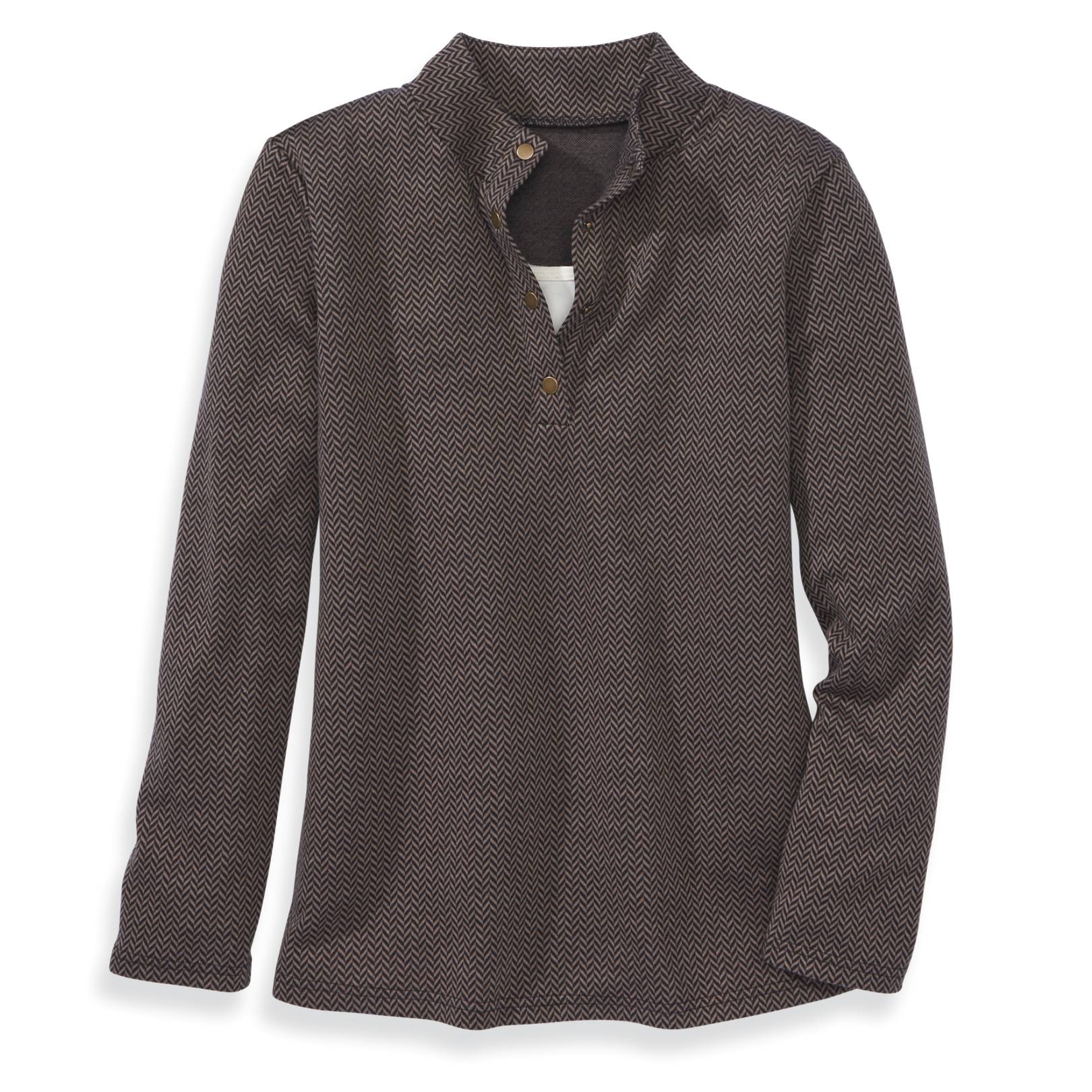 Jacquard-Knit Snap Henley Top, Herringbone Pattern - Northstyle Catalog