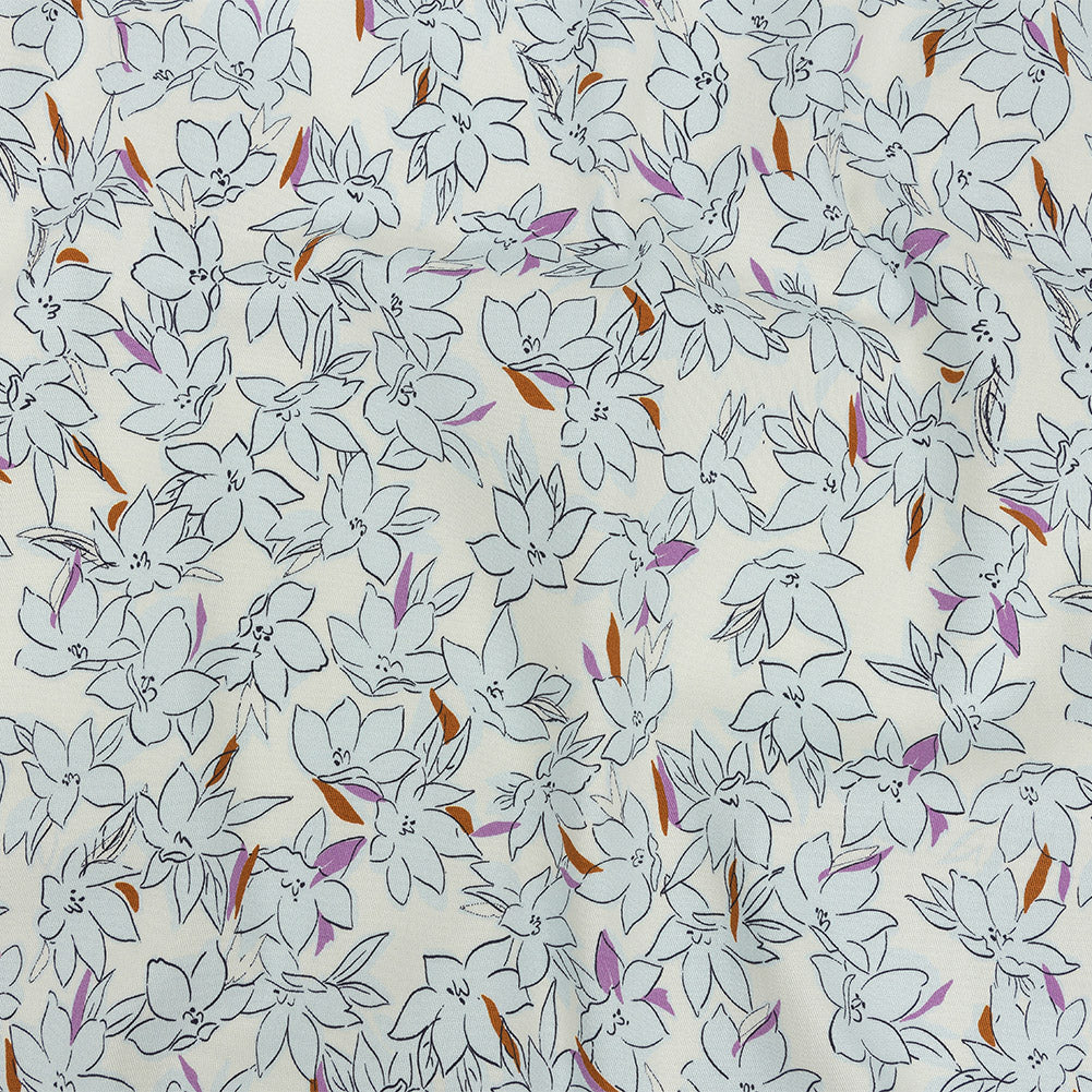 Stretch Cotton Twill Print - Ivory and Pale Blue Floral - Mood Exclusive Freesia Flock - Joann Fabrics
