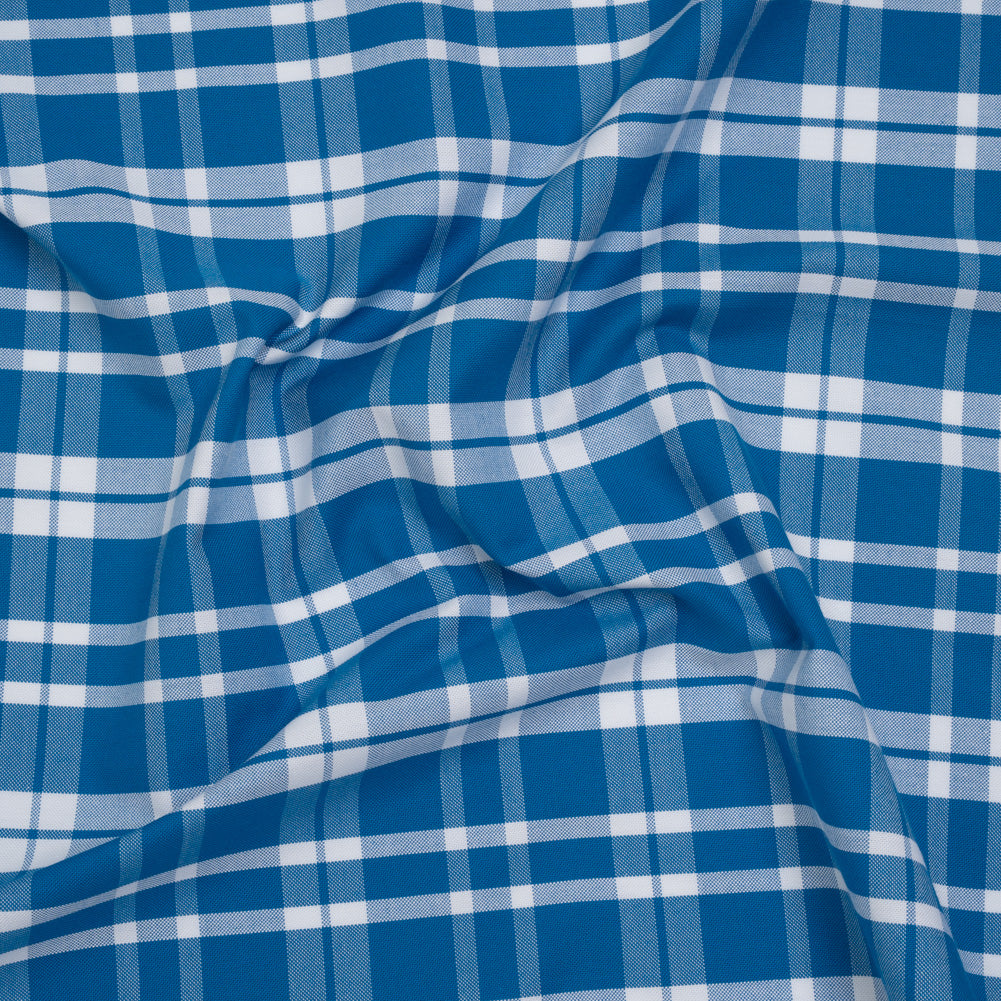 Cotton Oxford Shirting - Bright Blue and White Plaid - Deadstock - Joann Fabrics