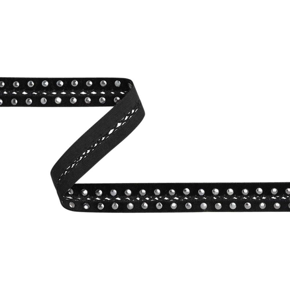Yaya Han Studs on Velvet Ribbon with Central Lattice - Vampire Silver and Black, 1
