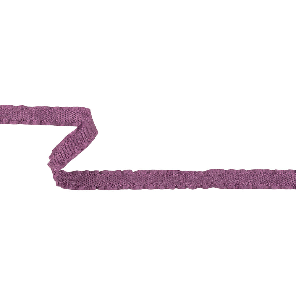 Purple Twill Ribbon with Ruffled Grosgrain Borders - 0.625
