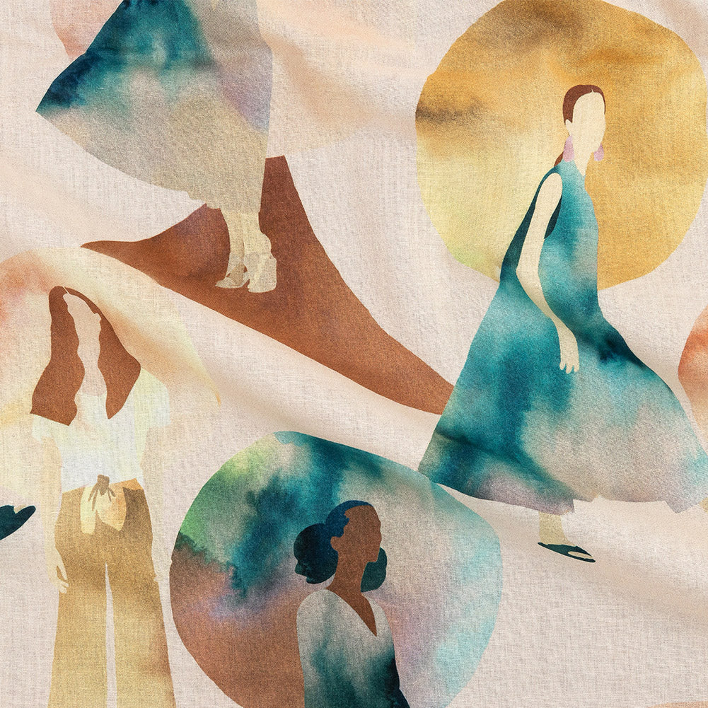 Cotton Voile - Multi Watercolor Figures and Shapes - Wayfaring Woman Print - Mood Exclusive Tumunyana Collection - Joann Fabrics